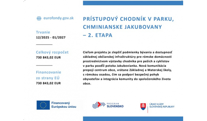 Prístupový chodník v parku, Chminianske Jakubovany - II. etapa