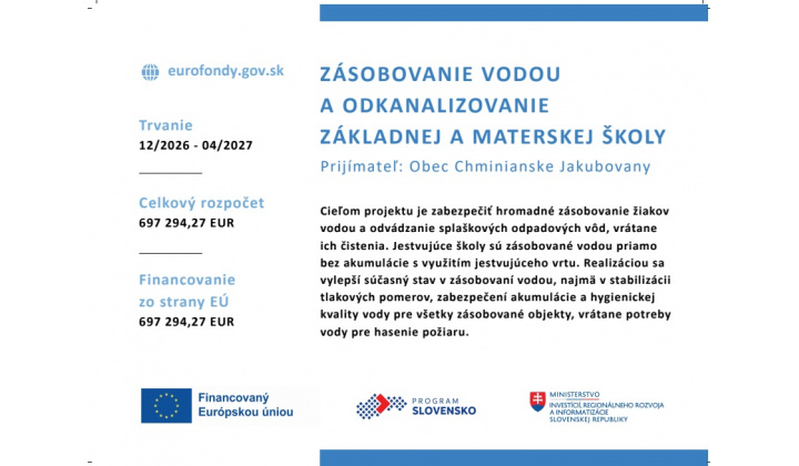 Zásobovanie vodou a odkanalizovanie základnej a materskej školy